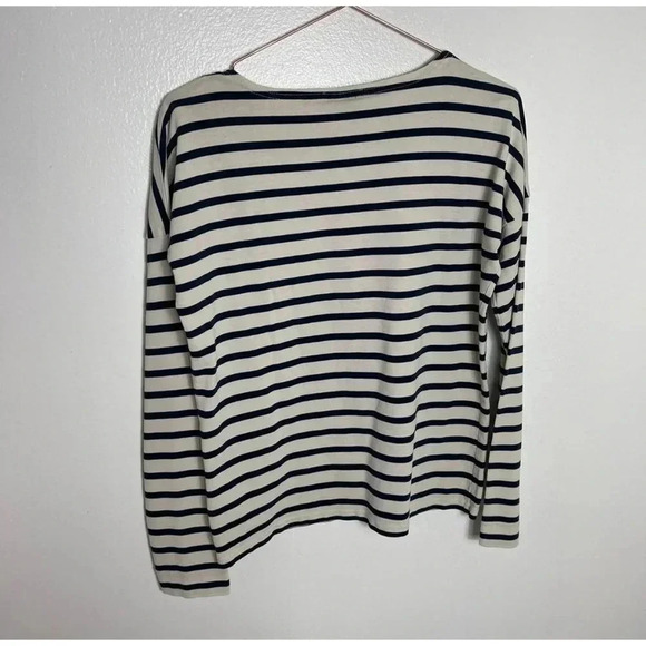 J Crew Women Pullover Long Sleeve Red Lips Embroidered Top White Black Stripe XS - Picture 2 of 9